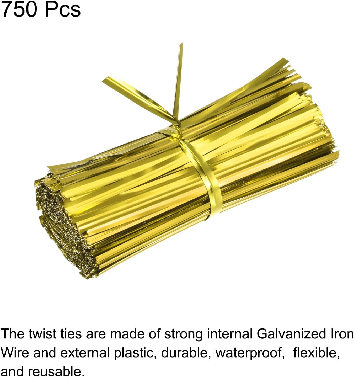 MECCANIXITY Foil Twist Ties 3" 8cm Metallic Plastic Closure Tie for Tying Bread, Candy, Cookies, Gift Bags Arts Crafts Ties Gold Tone Pack of 750