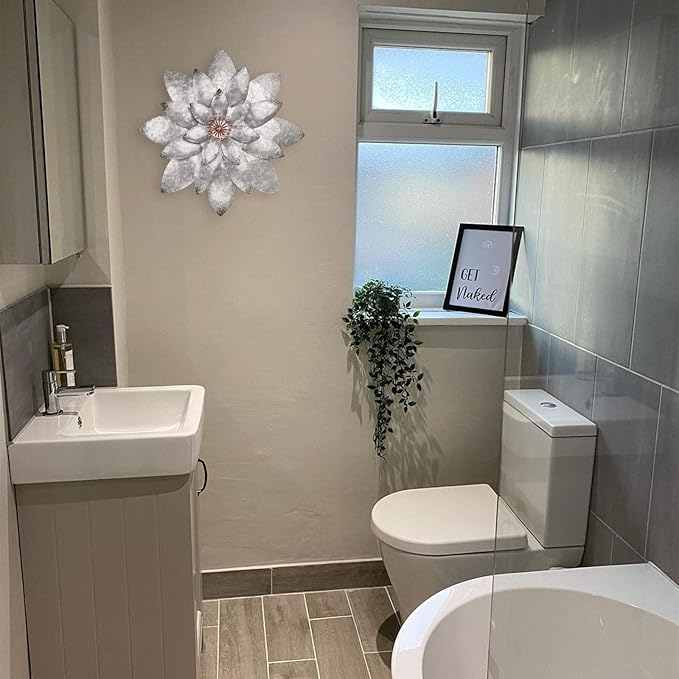 EASICUTI Bohemian Galvanized Metal Flower Wall Decor Metal Wall Art Decorations Hanging For Indoor Outdoor Home Bathroom Kitchen Dining Room Bedroom Living Room Or Wall Sculptures 12 Inch