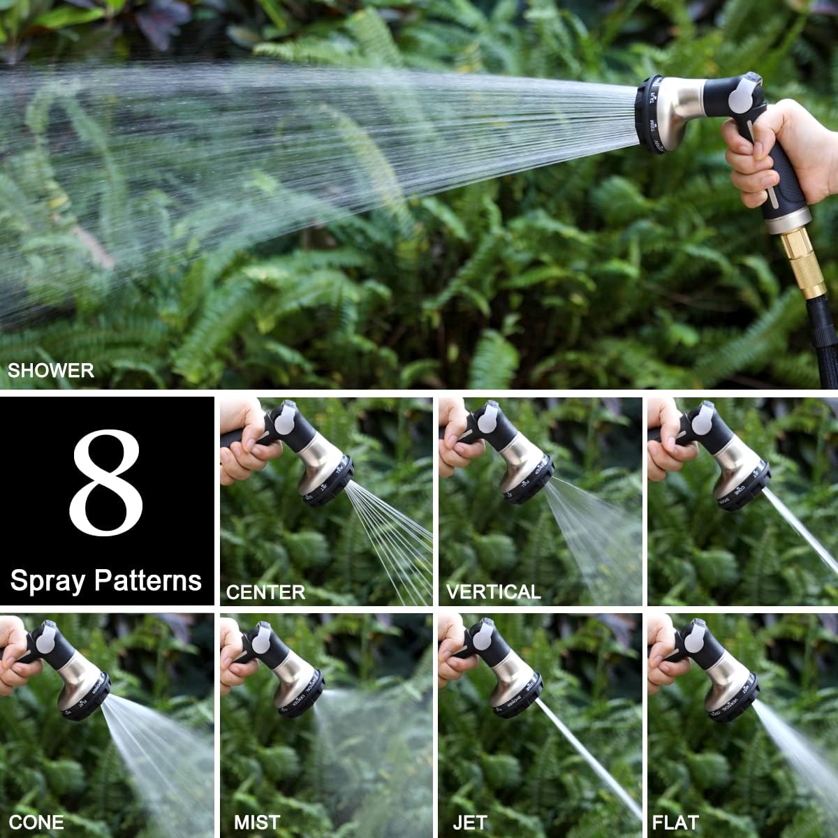 ESOW Garden Hose Nozzle 100% Heavy Duty Metal, Water Hose Sprayer with 8 Watering Patterns, Thumb Control On Off Valve, High Pressure Nozzle Sprayer for Watering Plants, Car and Pet Washing, Black