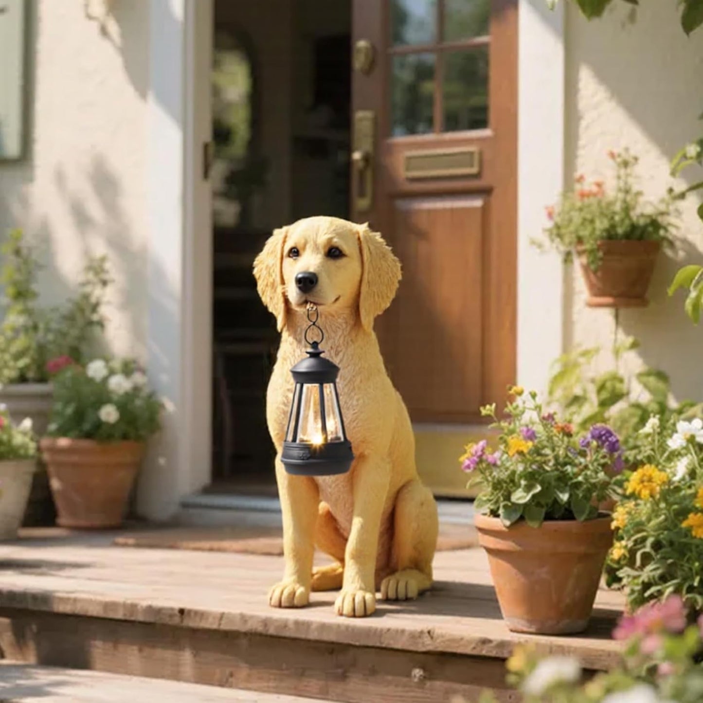 Cynkeyee Garden Decor Dog Statues Outdoor - Golden Retriever Puppy Statue with Solar, Outdoor Figurine Lights for Garden Patio Yard Accent Solar Decorations for Outside 13.5x7.5x15.5 Inch