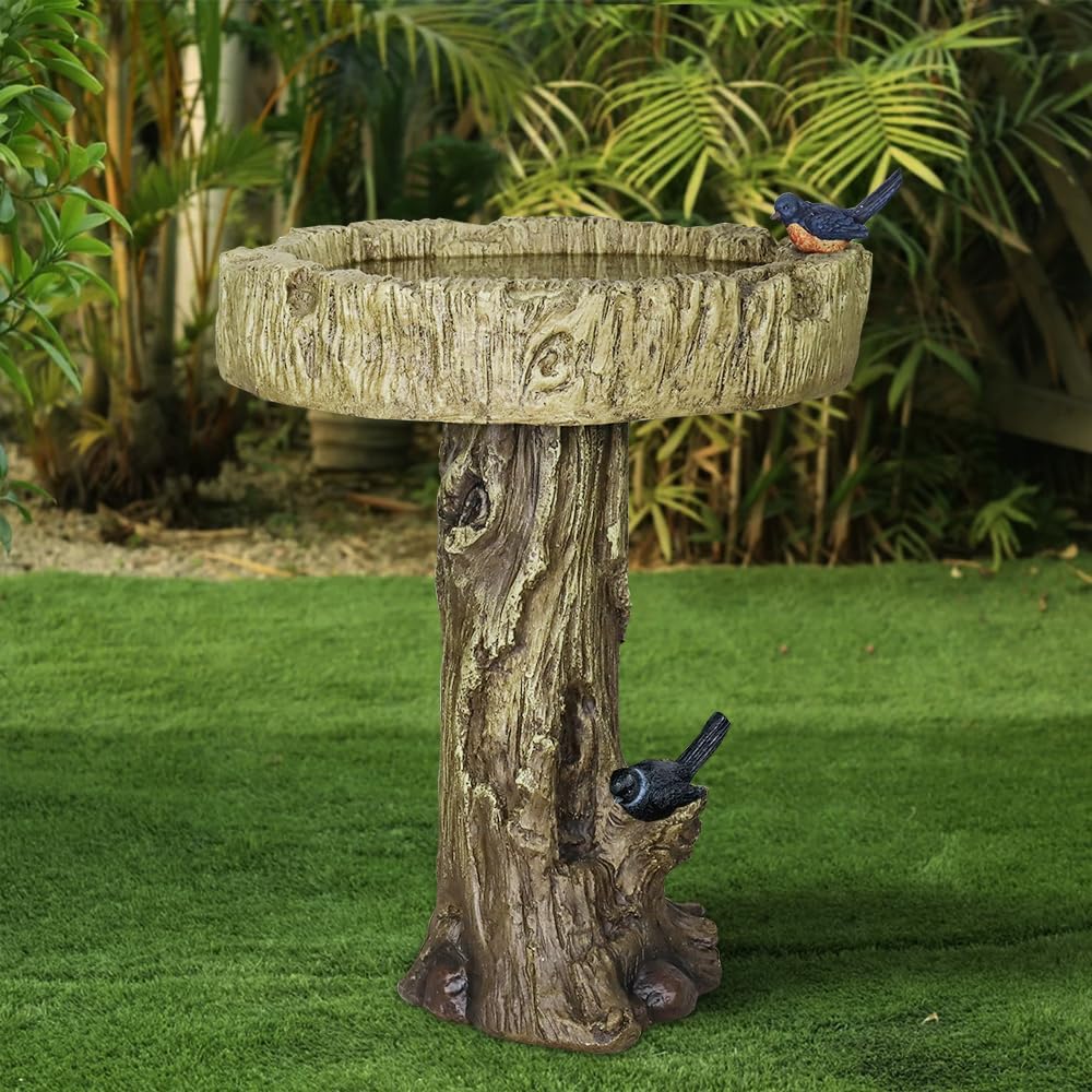 24.4" H Trunk Shape Birdbaths for Outdoors, 24.4" H * 18" Φ Garden Bird Bath Statues, Outdoor Decor for Garden, Patio, Yard, Deck