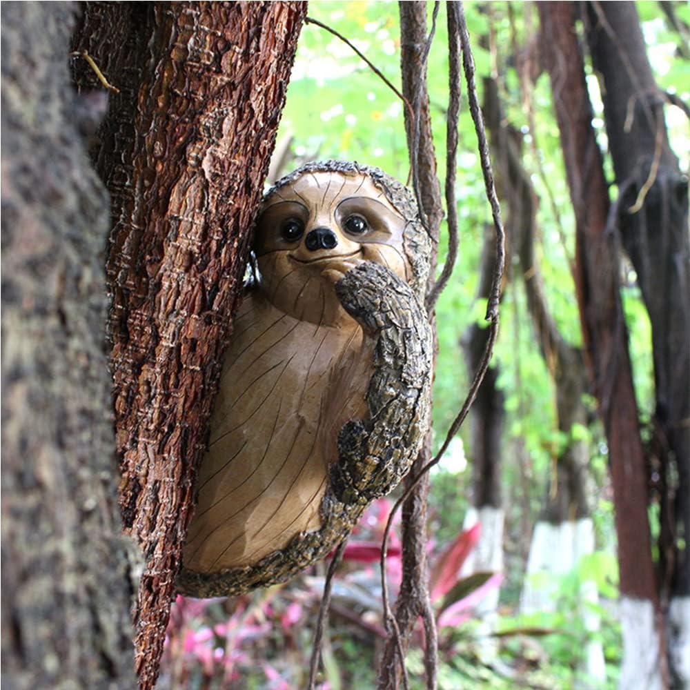 Sloth Tree Hugger, Outdoor Decorations, Resin Garden Sculpture Ornament, Tree Peeker Statue, Summer Gardening Gifts for Housewarming, Handmade with Details, Durable & Waterproof