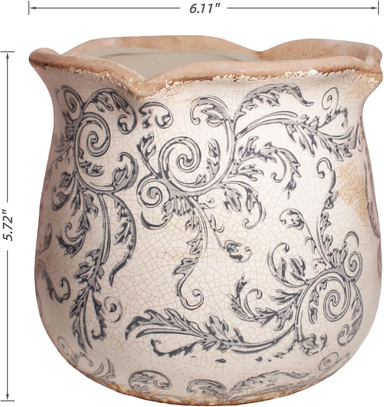Ceramic Pots for Plants, Vintage Plant Pot with Drainage Hole, 6.11in. Planter for Indoor Plants, Crackle Glaze Finish Flower Pot, Perfect Tuscan Ceramic Planter for Gardening, Gray Swirls