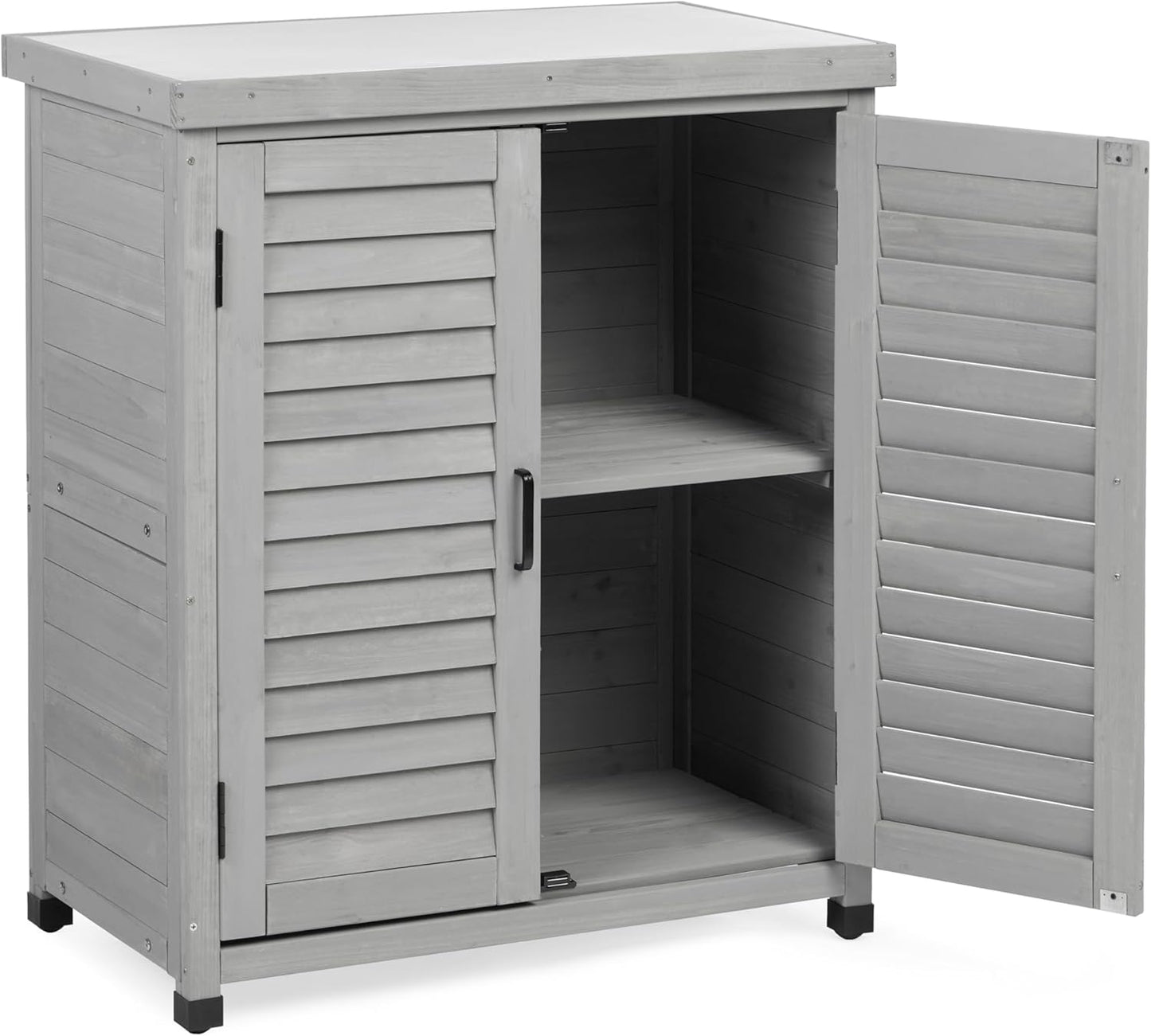 Potting Bench with Storage Cabinet and Metal Table Top for Outdoor Patio, Garden Furniture Wood Workstation