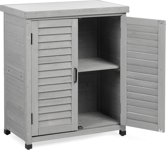 Potting Bench with Storage Cabinet and Metal Table Top for Outdoor Patio, Garden Furniture Wood Workstation