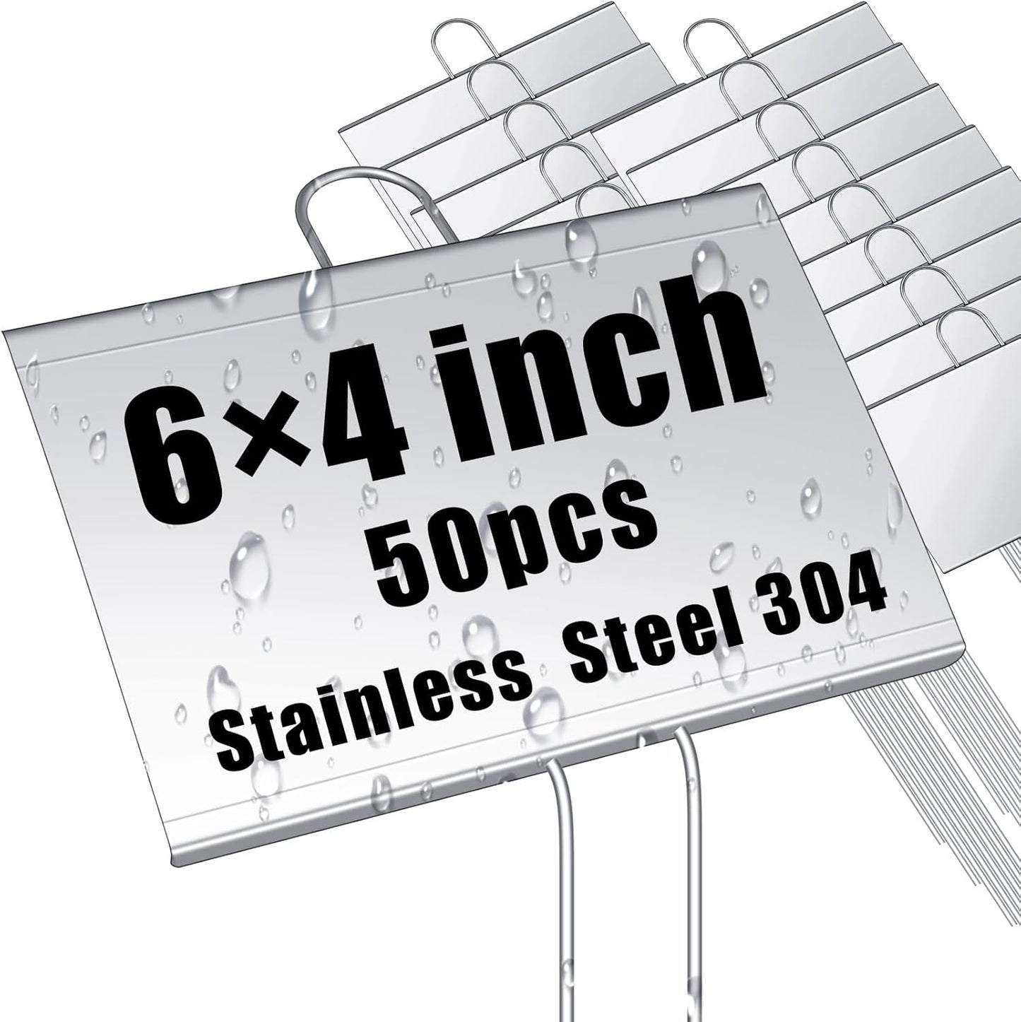 Landhoow 50 Pcs Large Garden Plant Markers Metal Plant Labels Sign 4'' x 6'' with 11'' Stake Weatherproof Waterproof Garden Sign for Outdoor Seedlings Herbs Vegetable Greenhouse, Silver