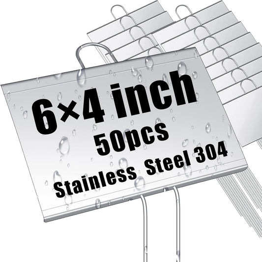 Landhoow 50 Pcs Large Garden Plant Markers Metal Plant Labels Sign 4'' x 6'' with 11'' Stake Weatherproof Waterproof Garden Sign for Outdoor Seedlings Herbs Vegetable Greenhouse, Silver
