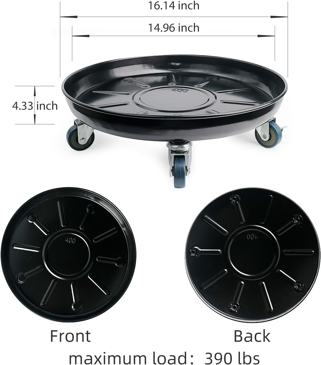Choclaif Plant Caddy with Wheels,3 Pack Black Heavy Duty Plant Stand with Universal Wheels,Round Pot Trolley for Indoor Outdoor (16.14)