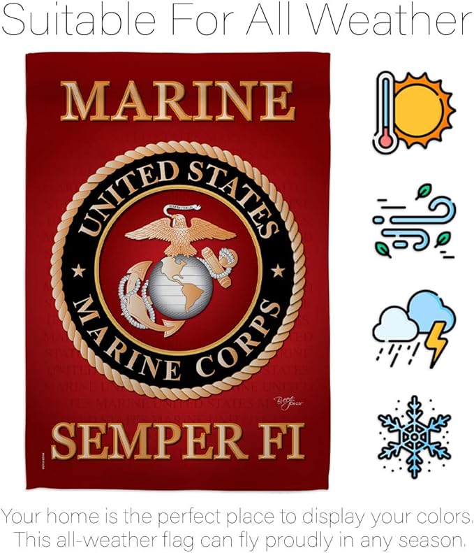 US Marine Corps Garden Flag Decor USMC Semper Fi Armed Forces Official United State Decorations Yard Military Memorabilia Banner Remembrance Wall Tapestry Retire Veteran Memorial Day Gifts Made In USA