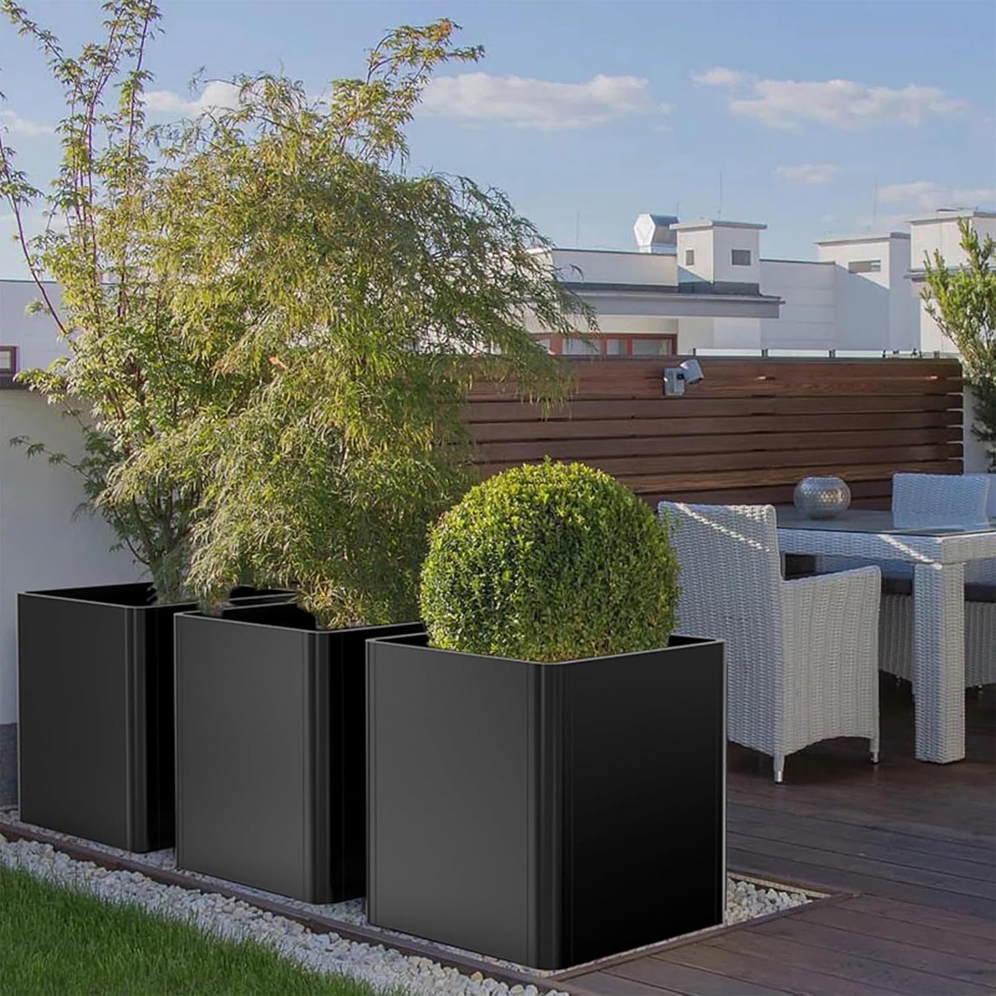 Metal Square Planter Box, Galvanized Steel Planters for Outdoor Plants, 24"x 24"x 25" Black Large Outdoor Planters with Drainage Hole for Porch/Patio/Garden