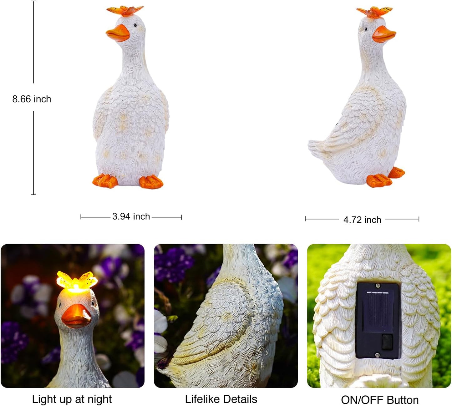Goodeco Garden Goose Statue with Solar Butterfly - Outdoor Goose Decor for Unique Gifts for Mom & Garden Lovers (Off White)