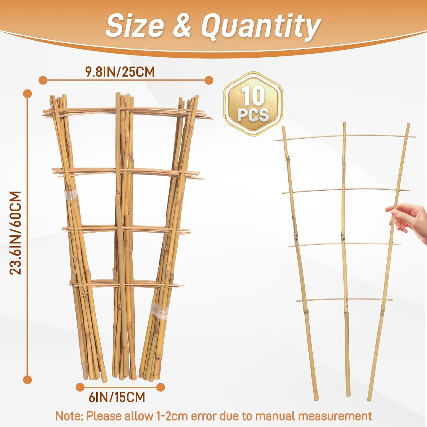 10 Pack 2ft Bamboo Trellis for Climbing Plants-Natural Garden Ladder Trellis, Fan -Shaped Support Trellis for Potted Plant Decor in Door