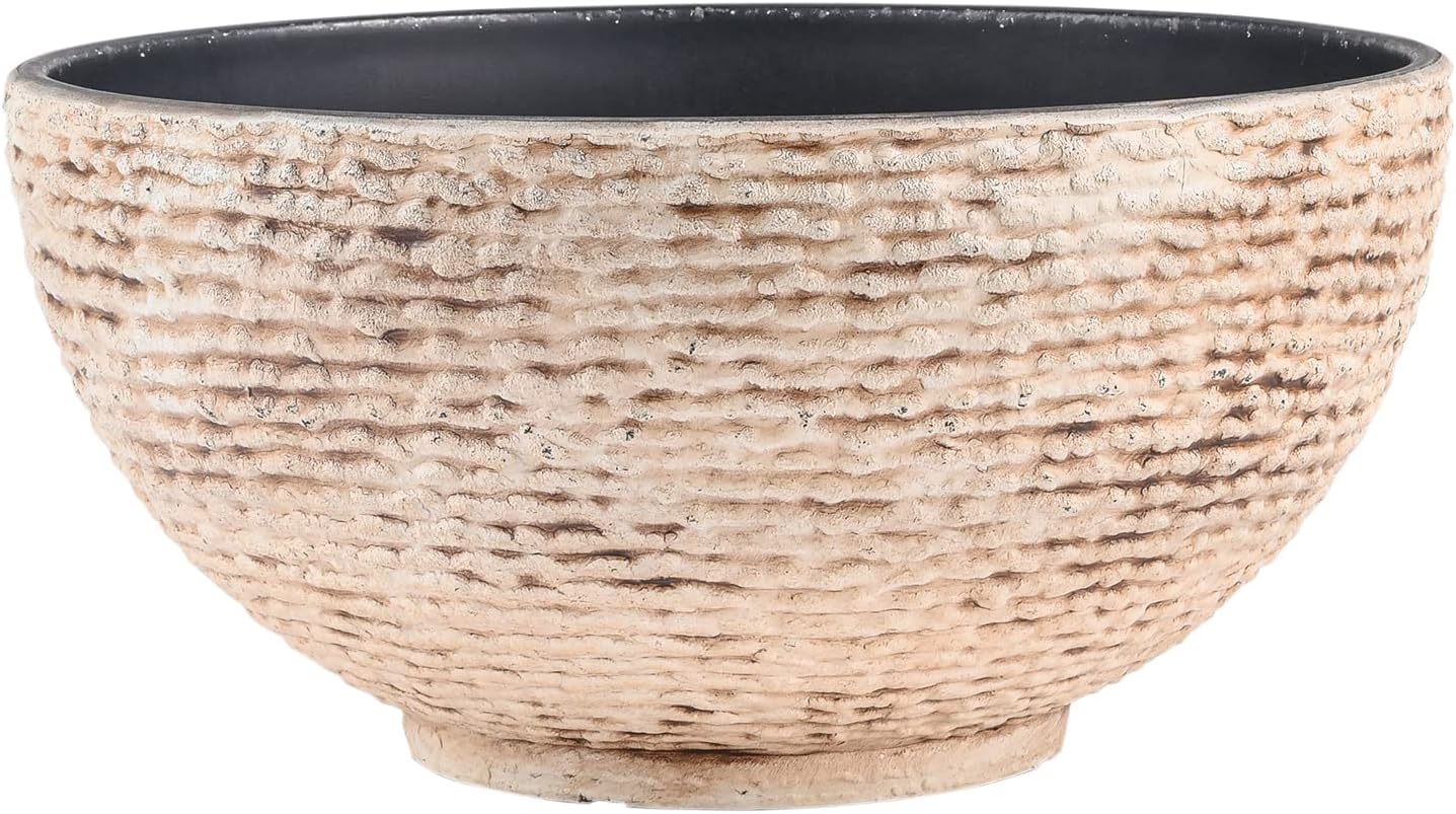 Sungmor Large Garden Bowl Planter Water Plant Pot, Miniature Landscaping Succulent Planter, 15.6 Inch Marble Texture Water Lily Pots, Small Fountain Base Mini Fish Pond Bird Bath