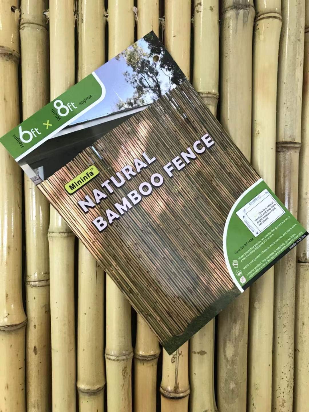 Mininfa Natural Rolled Bamboo Fence, Eco-Friendly Bamboo Fencing, 0.7 in D x 6 feet High x 8 feet Long, bambou Screen for Garden, Privacy