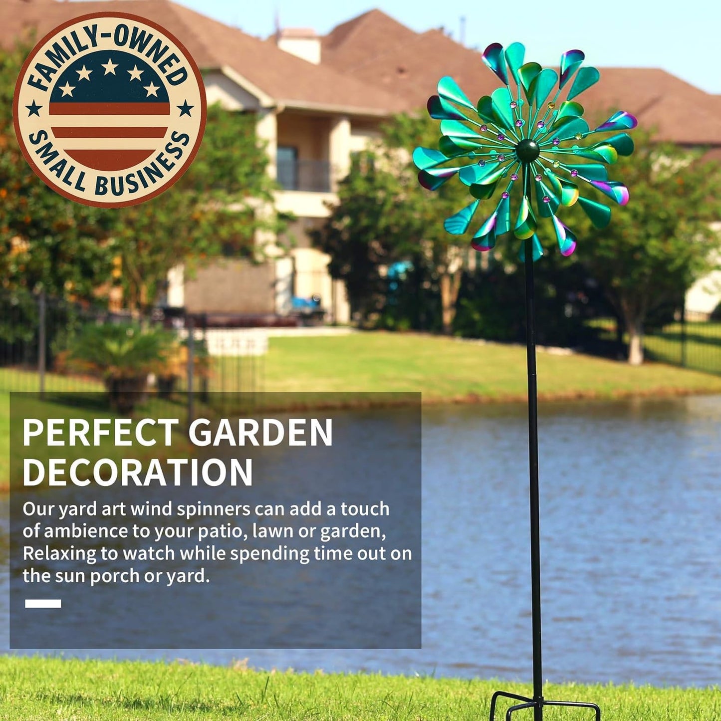 DECOROCA Kinetic Wind Spinners Outdoor - Large Metal Wind Sculptures & Spinners for Yard Patio Lawn Garden Decorations, Windmill Outdoor Clearance with Stable Metal Stake(Turquoise)