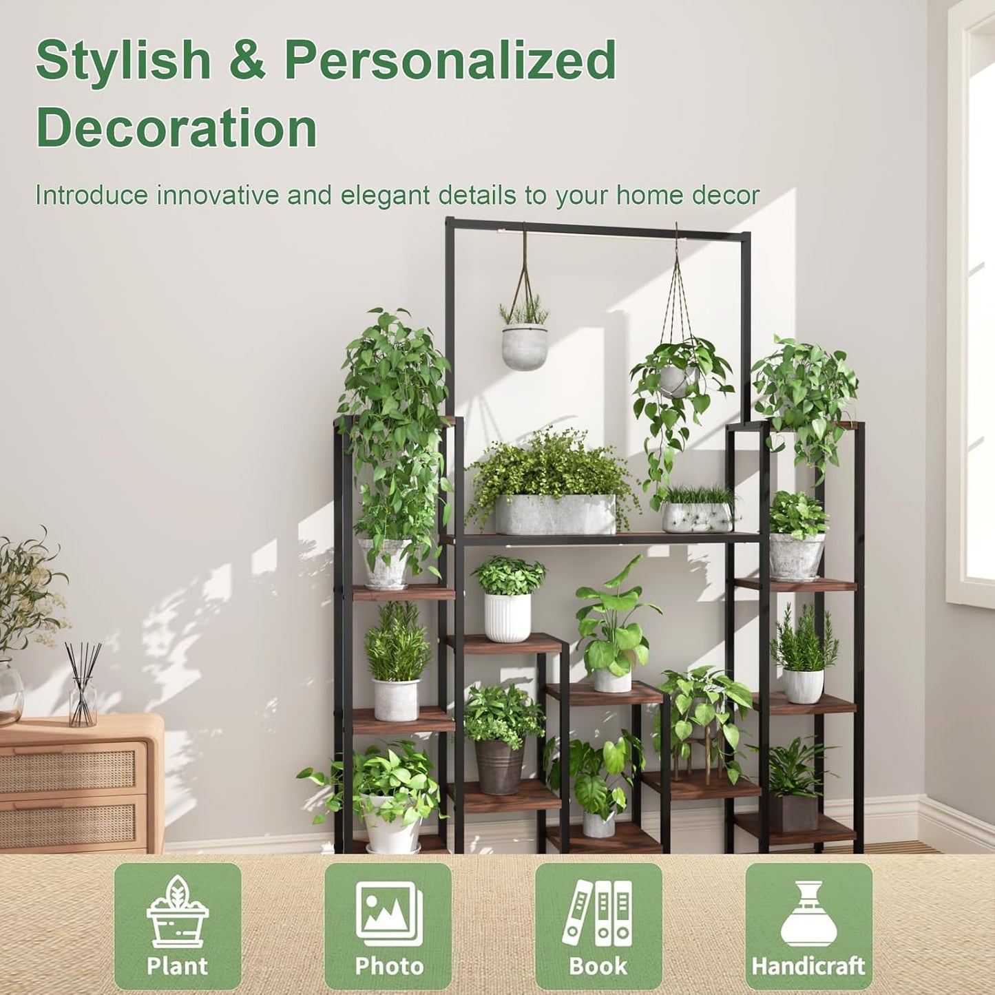 Plant Stand Indoor with Grow Light-14 Tiered Metal Plant Stand, 61.5" Tall Metal Plant Shelf for Multiple Plants, Large Plant Rack with Grow Lights, Sturdy Corner Flower Holder for Living Room Decor