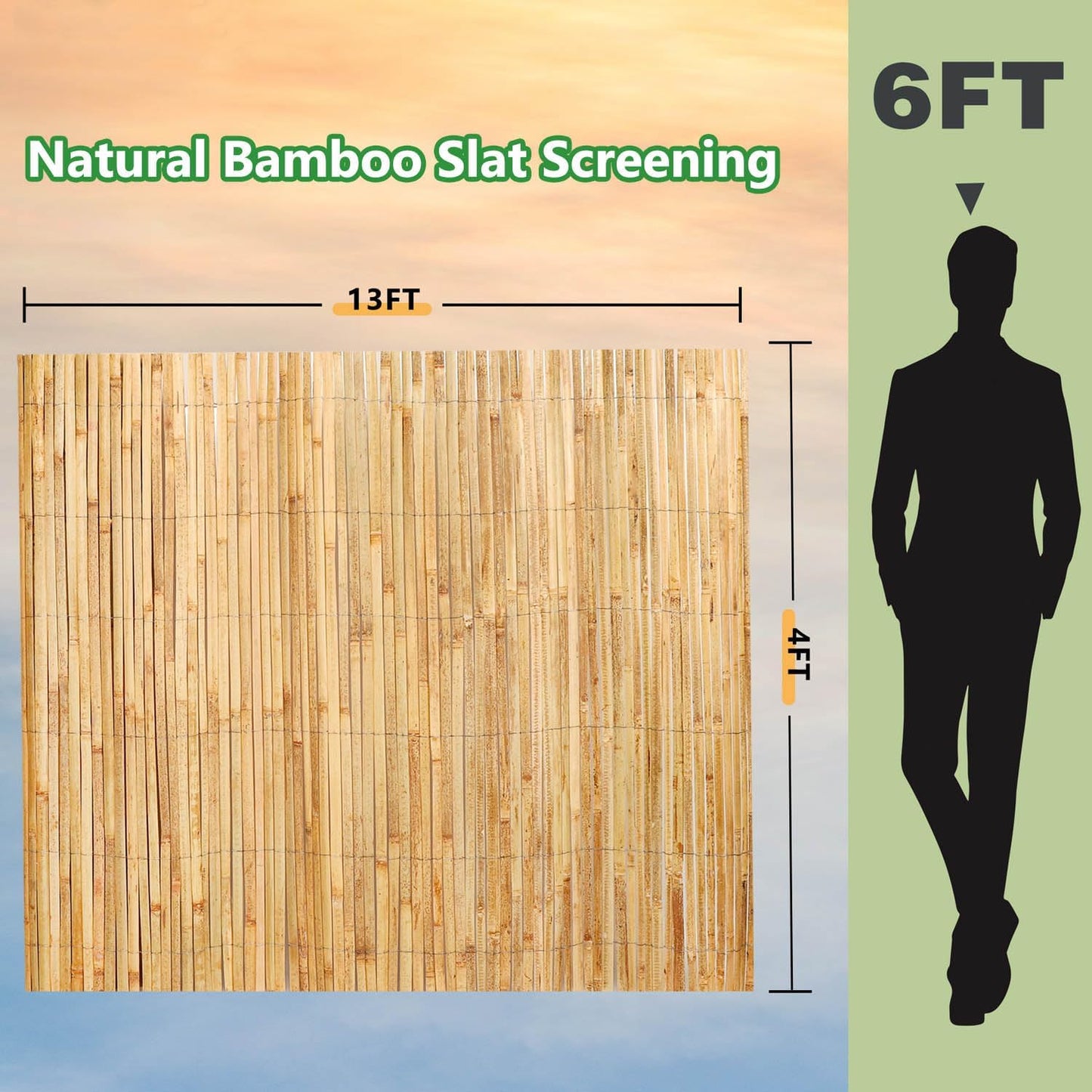 4ft x 13ft Natural Bamboo Slat Screening Roll, Outside Bamboo Privacy Fencing, Privacy Screen Panels for Garden, Outdoor