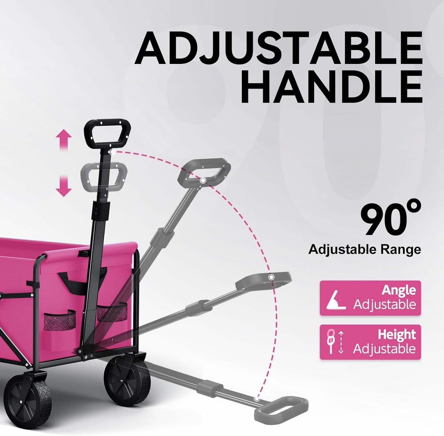 Collapsible Folding Wagon, Heavy Duty Pink Foldable Wagon Cart with Wheel, Lightweight Utility Grocery Cart with 200lbs Weight Capacity for Garden, Beach, Camping Sports, Fishing