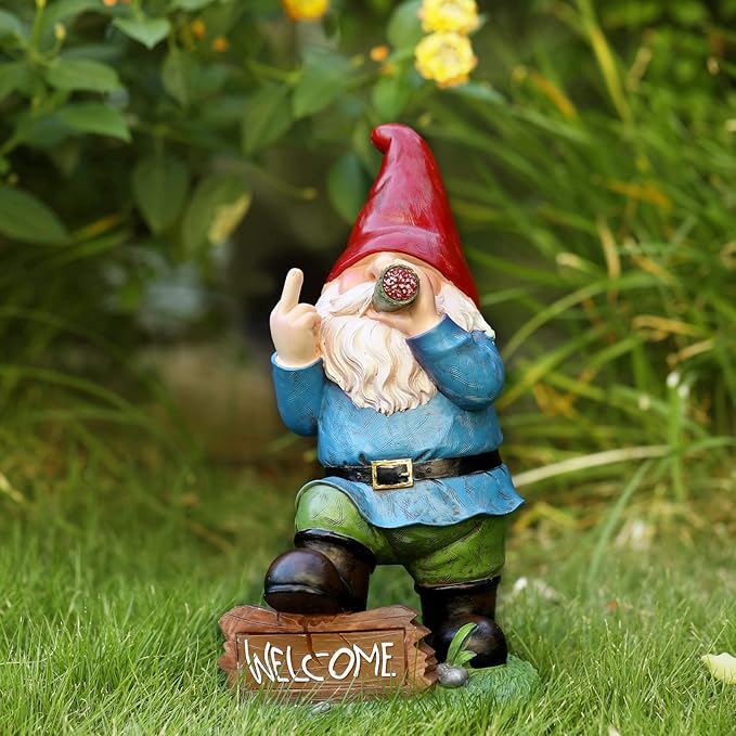 Resin Gnomes Garden Decor, 13.5" Tall Solar Large Inappropriate Funny Gifts Gnome Outdoor Statues for Yard, Patio, Lawn, Outside Naughty Gnome Garden Decorations Gift for Men Women