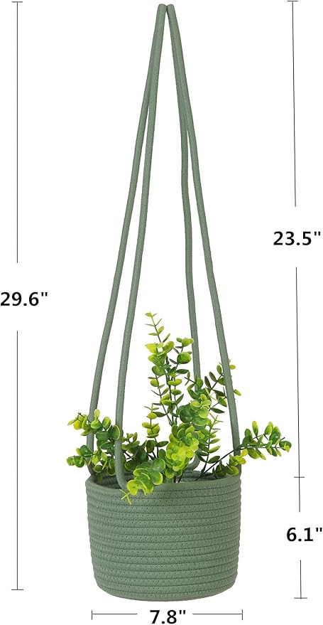 Hanging Planter Basket Jute Rope Woven Plant Hangers Indoor Hanging Plant Holder Up to 7" Pot Macrame Modern Storage Organizer Home Decor (Green)