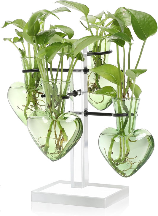 Clear Plants Propagation Stations Terrarium Kit Birthday Gift for Women for Indoor Home Office Decor Acrylic Plant Accessories - 4 Love Hear Vase