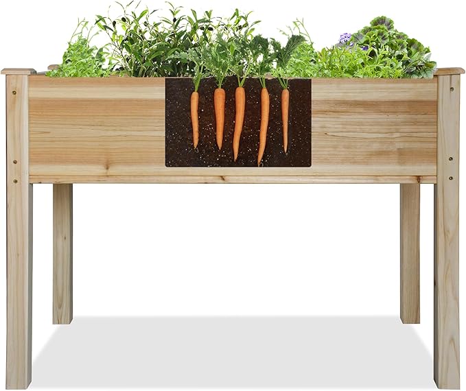 LZRS Raised Garden Bed Outdoor Planter Box with Legs for Herbs, Vegetables, Flowers, Great for Outdoor Patio, Yard and Deck, 220lb Capacity, Natural