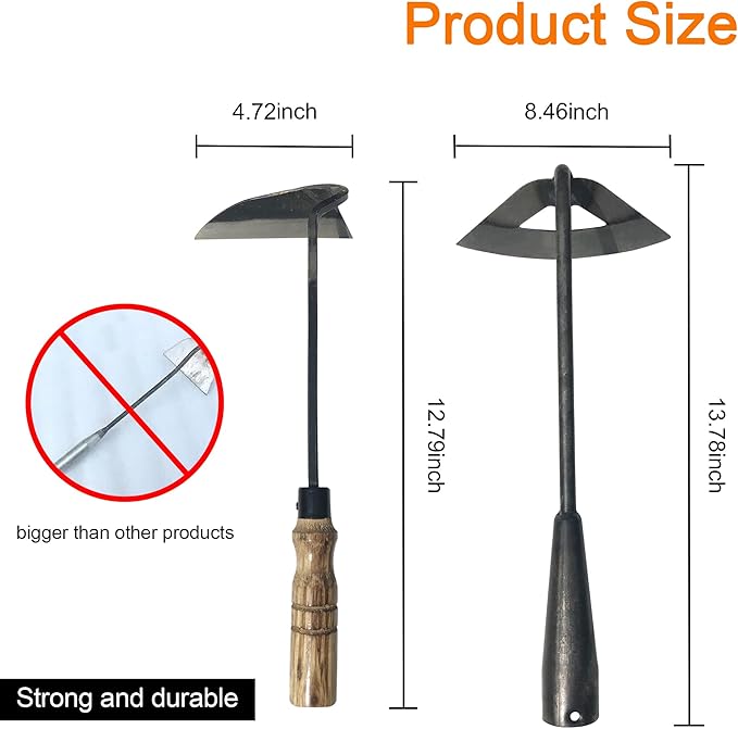 Pack of Weeding Tool Hollow Hoe and Japanese Sickle Garden Tool and a Pair of Professional Gardening Gloves - Heavy Duty Very Sharp Gardening Hand Tools for Landscaping - Nejiri Gama Hoe