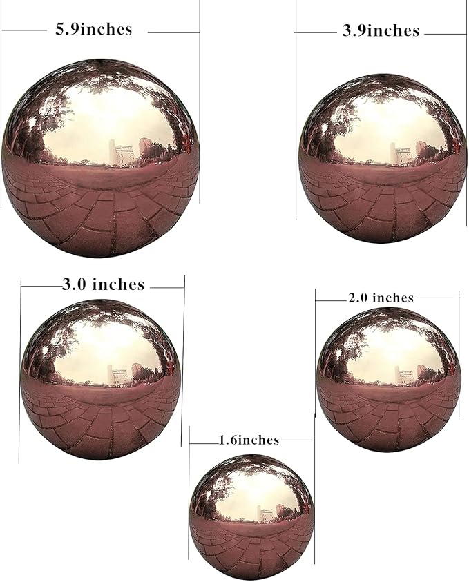 Nerien Gazing Ball, Stainless Steel Garden Mirror Globe, Polished Ornament Sphere, Hollow Floating Reflective Hemisphere, for Home Outdoor Pond Housewarming Swimming Pool Decoration, Rose Gold, 5Pcs