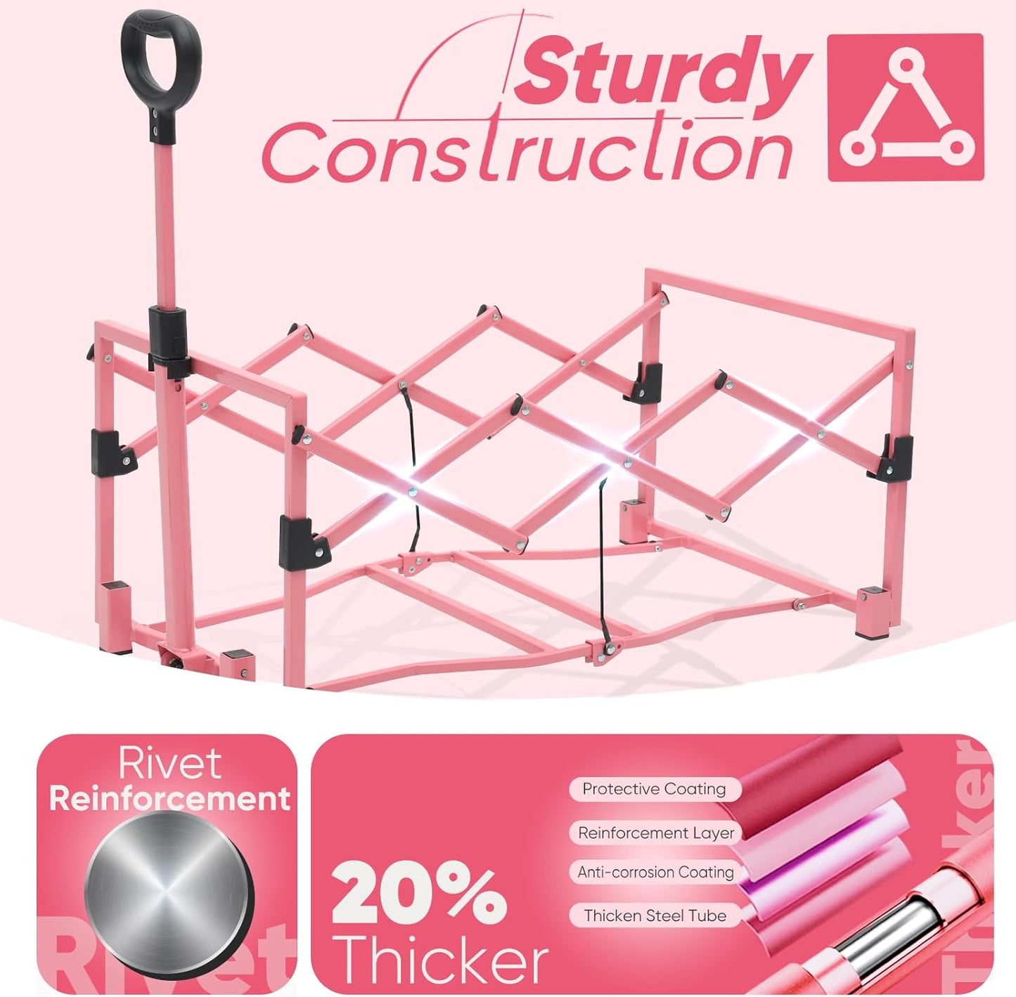 Wagon with Brakes, Foldable Cart with 220LBS Capacity, Utility Lightweight Wagon, Collapsible Grocery Shopping Cart for Camping Sports & Holiday.Pink