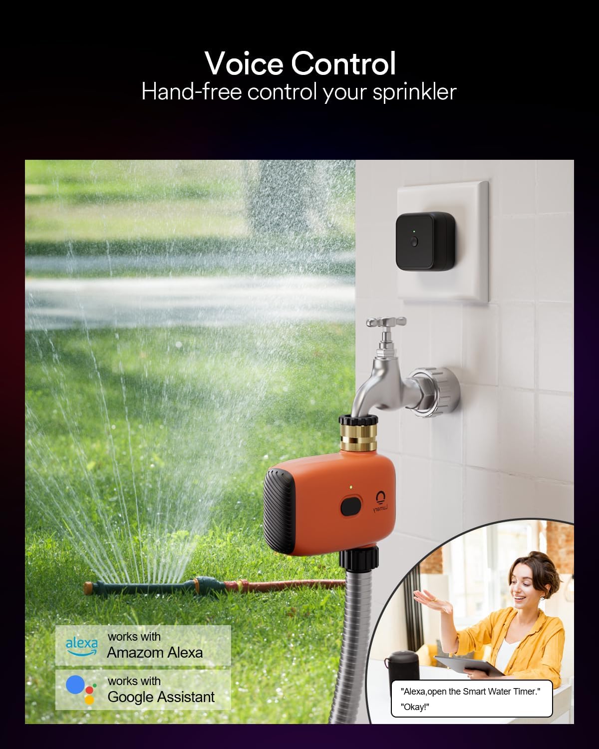 Lumary WiFi Sprinkler Timer, Smart Water Timer for Garden Hose, Automatic Irrigation Controller System, App/Voice/Manual Control, Compatible with Alexa/Google Assistant, Brass Inlet