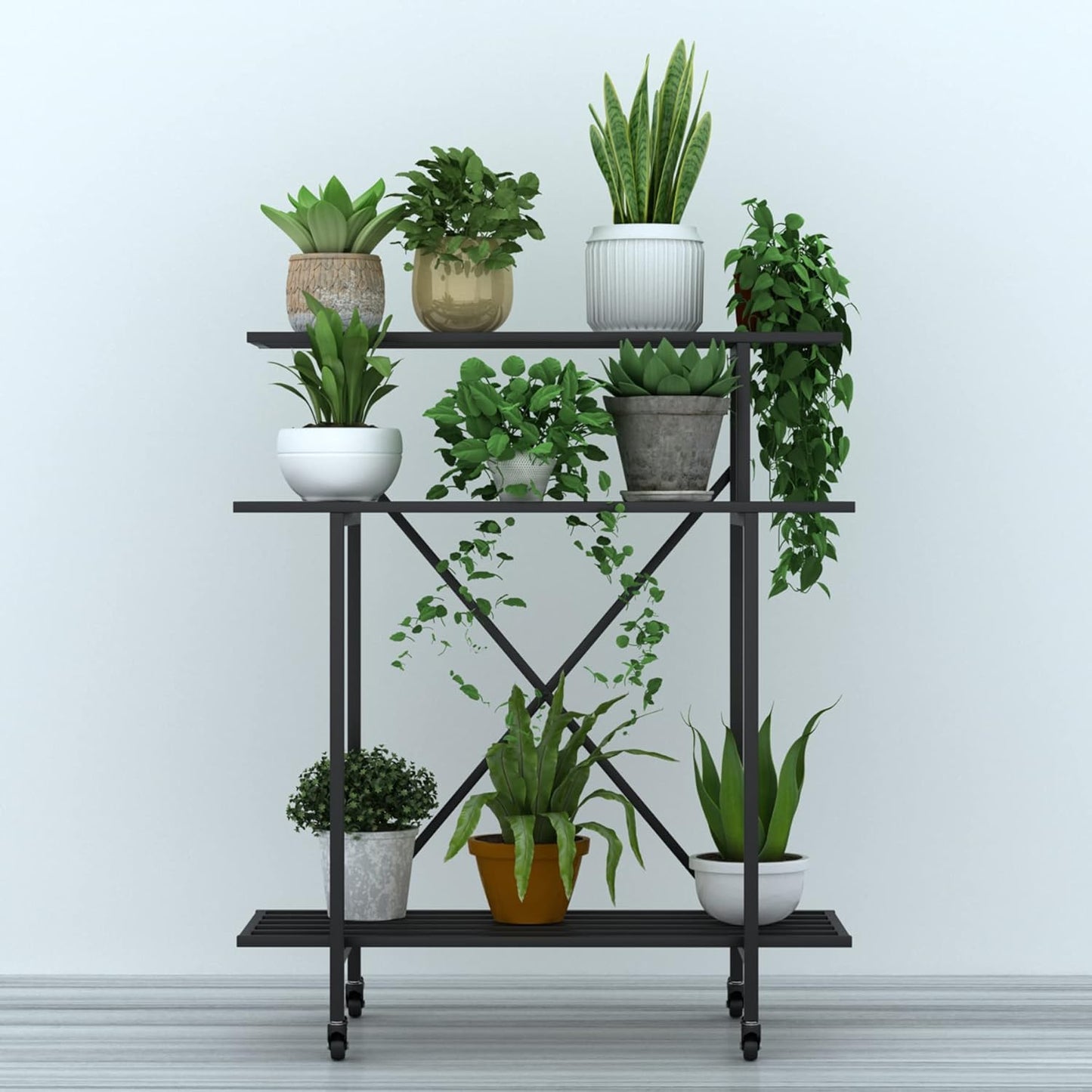 Zhongma 3 Tier Sturdy Plant Stand with Wheels, Heavy Duty Plant Holder for Home Indoor and Outdoor, L35.43 xW17.32 x H41.73 inch