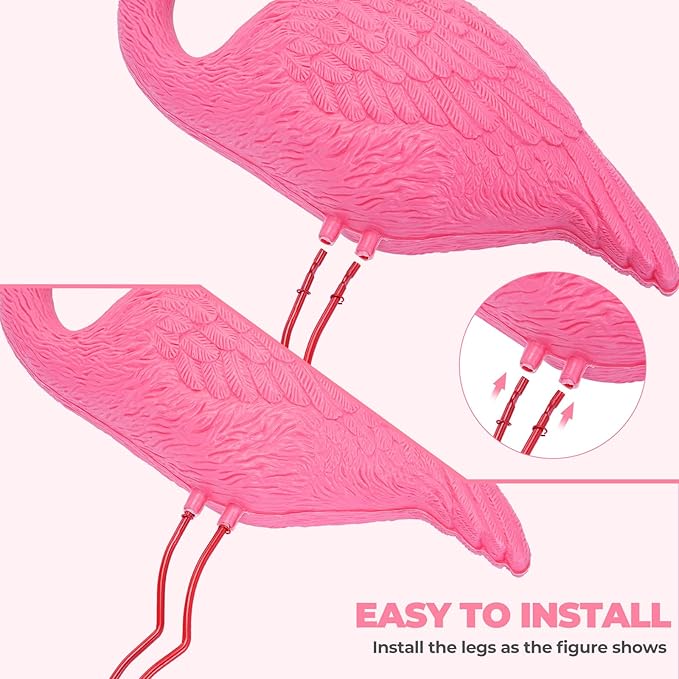 Ohuhu Family Flamingo Yard Ornaments, Set of 3 (32", 31", 19") Bright Pink Flamingos Ornaments with Metal Feet Stakes for Garden Yard Patio Party Decoration, Outdoor Decor Gardening