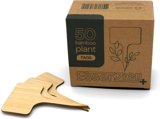 Bamboo Plant Labels, Eco-Friendly Garden Tags | Short T-Type Wooden Garden Markers | 100% Natural, Biodegradable | for Labeling Herbs, Seedlings, Vegetables, Cheeses, Appetizers, Desserts | 50 pcs