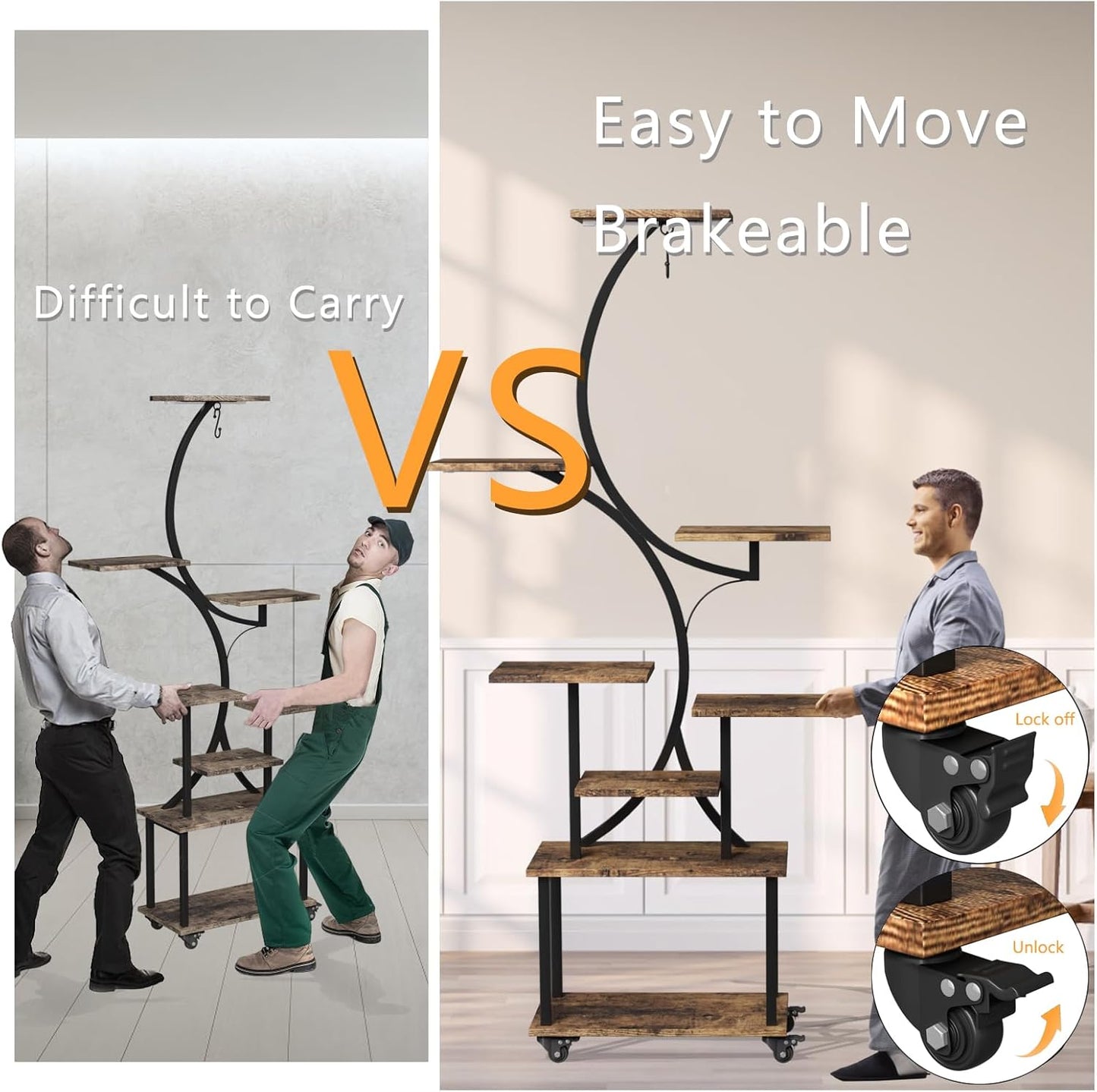 Plant Stand Indoor with Grow Lights, 8 Tiered Indoor Plant Shelf with Wheels, 62" Lighted Corner Plant Stands for Indoor Growing, Large Flower Holder for Living Room, Balcony, Black