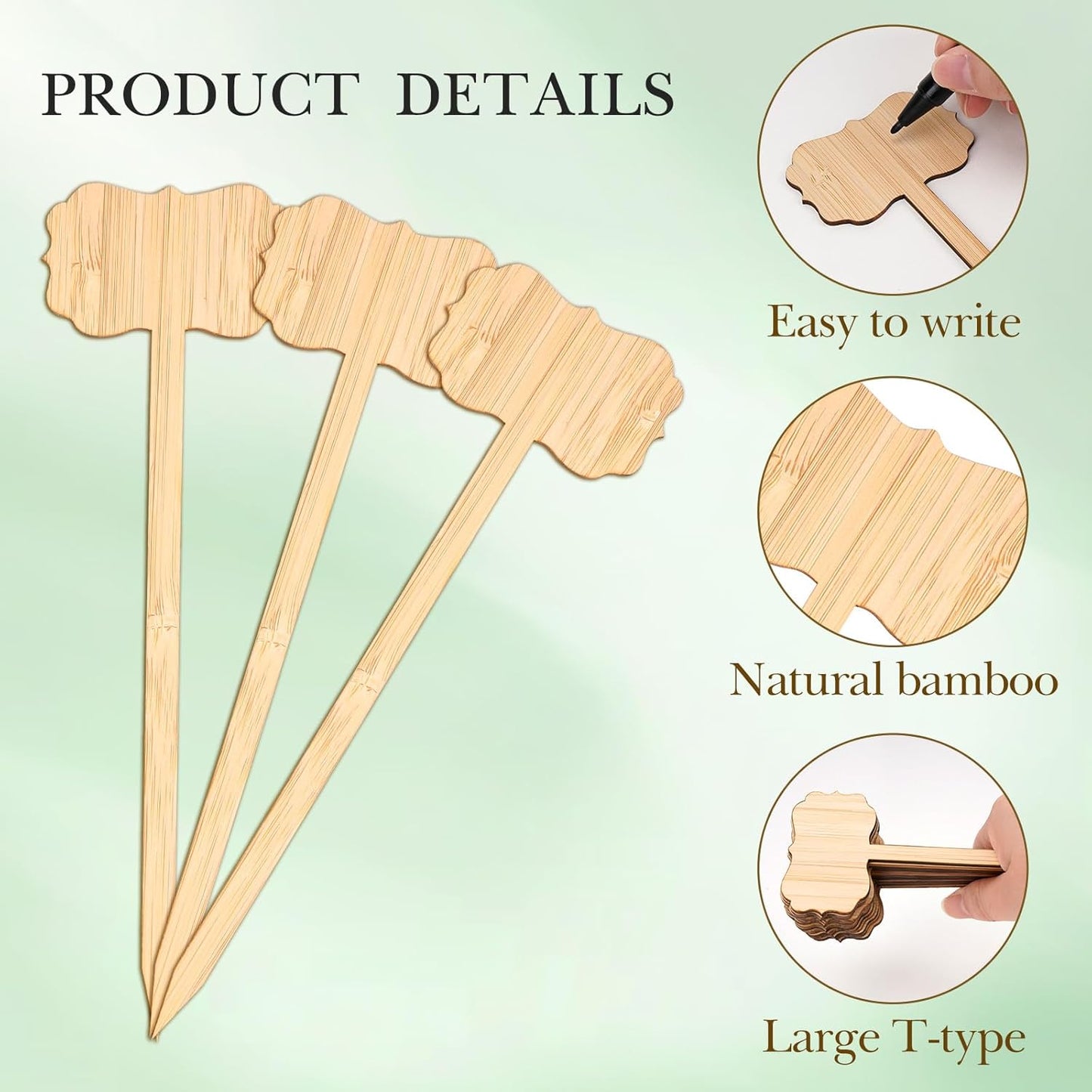 Linkidea 100pcs Brown T-Shape Wooden Plant Labels with 2 Marker Pens, Waterproof Garden Signs for Plants, Vegetables, and Seedlings