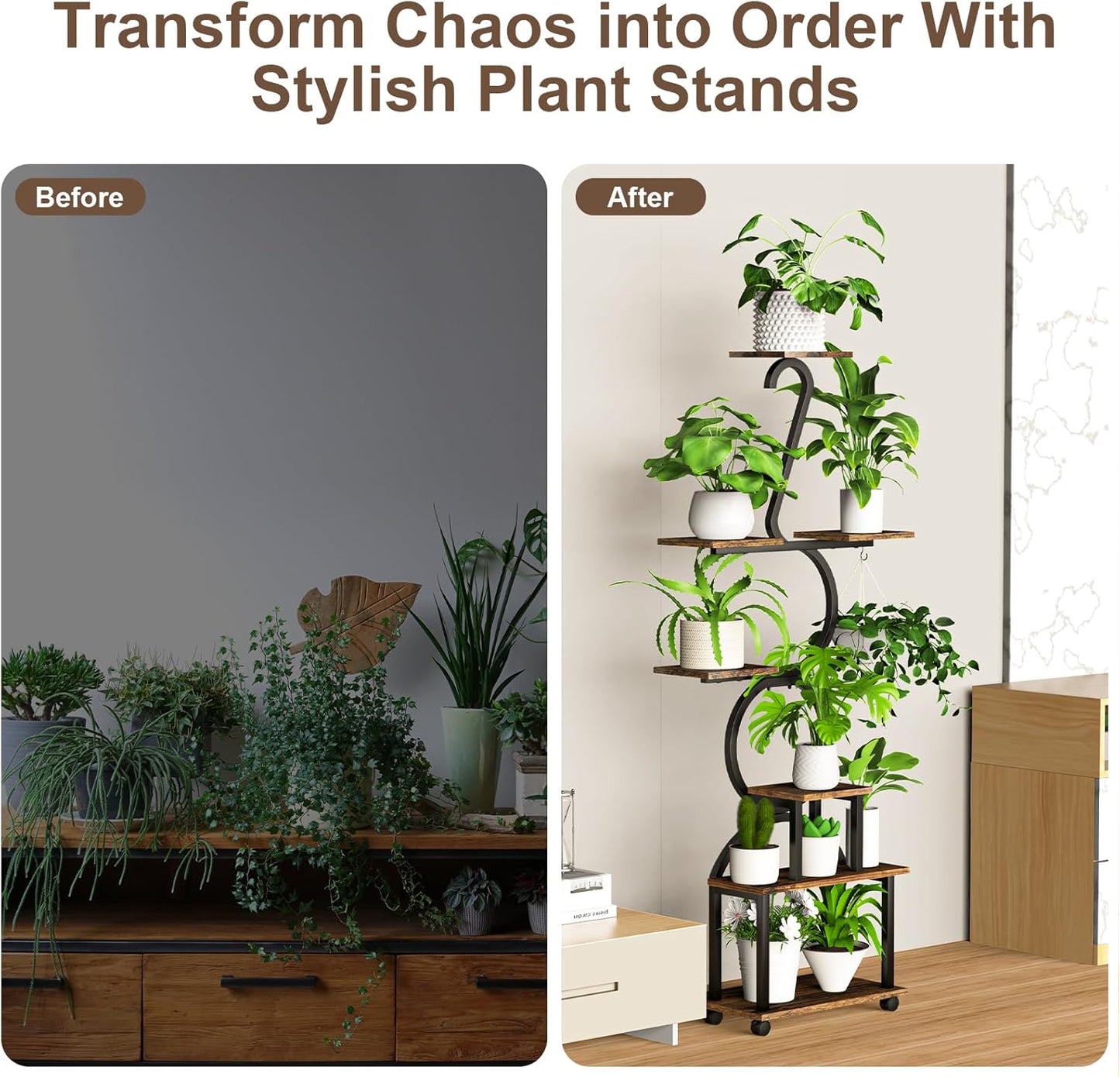 Plant Stand with Grow Lights, 8 Tiered 64" Corner Plant Stand, Metal Plant Shelf Indoor with Wheel, Large Plant Stands, Flower Rack Display for Living Room, Garden, Patio-Thick 1.2MM Steel Frame