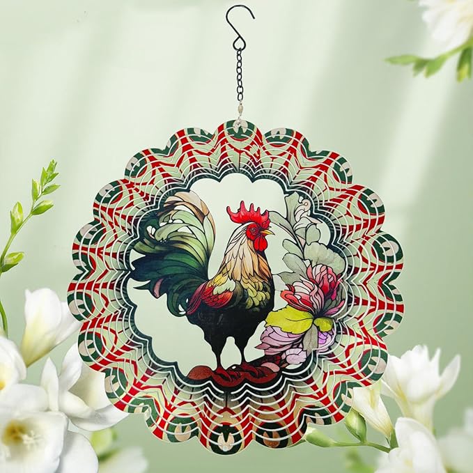 Rooster Metal Wind Spinners - Gifts for Women Mom Grandma Wife, 12 inch 3D Indoor Outdoor Garden Decoration Crafts Cock Wind Spinner, Unique Outdoor Ornament-Suitable As a Creative Gift