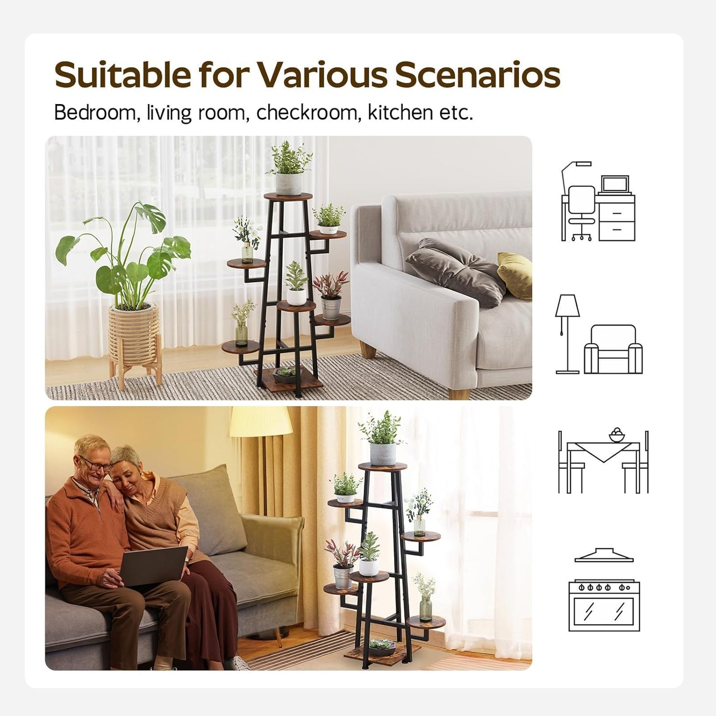 7 Tier Plant Stand Indoor, Tiered Plant Stands for Indoor Plants Multiple, Corner Flower Stand for Living Room, Multi-Layer Vintage Design Plant Shelf