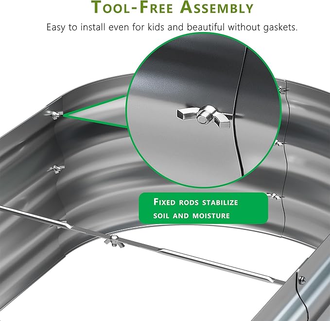 KFN 2pcs Galvanized Raised Garden Bed,Raised Garden Bed Kit-Oval Metal Flower Box,Large Planter Vegetable Box Outdoor,Planting for Vegetables,Flower,Herb,6FT,0.7mm