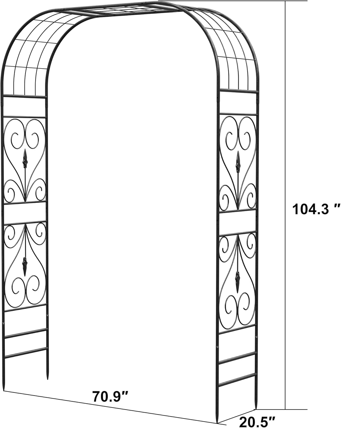 Jardineer Metal Garden Arbor,104.3-Inch Tall,Flat-Top Wrought Iron Outdoor Archway,Heavy-Duty Trellis for Climbing Plants,Perfect for Backyard Garden Entrance,Designed for Roses and Wisteria (Black)