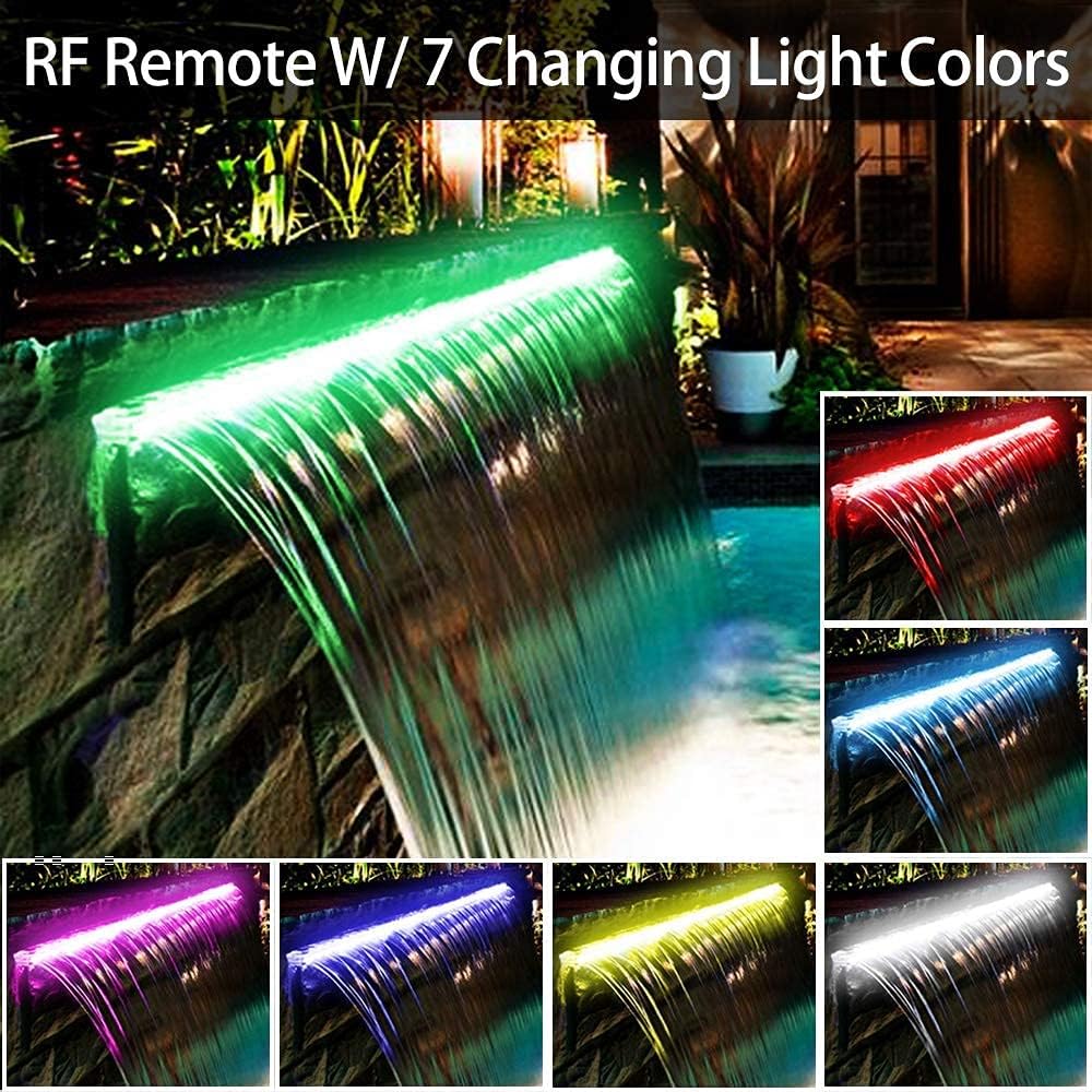 24" Water Pool Fountain 304 Stainless Steel Lighted Pool Waterfall Spillway with Wider Water Flow Platform, Multi-Color LED Strip Light with Remote Control for Indoor, Garden, Outdoor Decoration