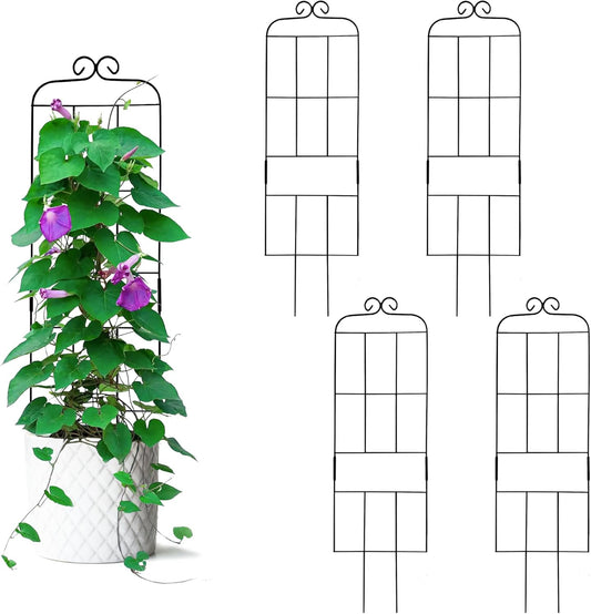 4 Pack 31'' Plant Trellis for Climbing Plants Indoor & Outdoor, Metal Trellis for Potted Plants, Plant Support for Houseplant, Vines, Pothos, Rose, Ivy, and Flowers, Black