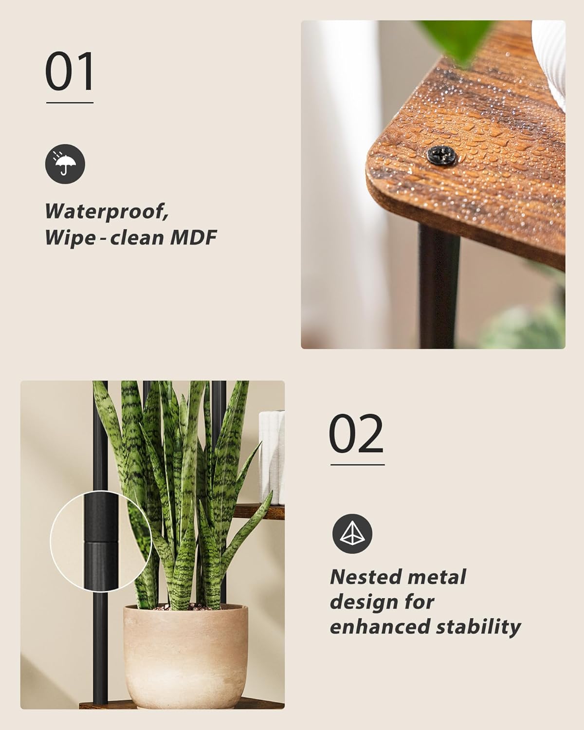 Tall Plant Stand Indoor 5 Tiered Plant Shelf for Multiple Plants Coner Shelf Stand Wood Plant Stand Metal Shelving for Living Room Bedroom Balcony Patio Brown Oak