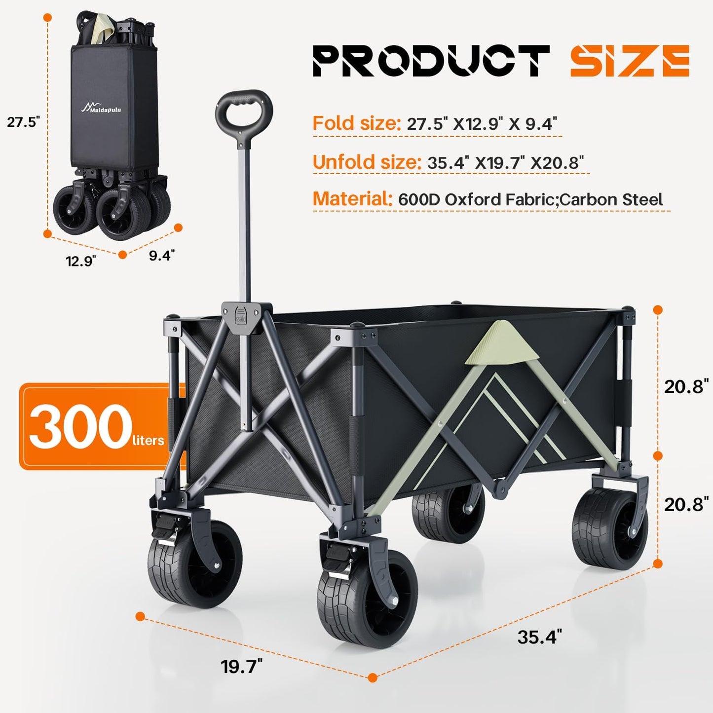 Wagons Carts Foldable,Wagon with Table Top,Beach Wagon with Big Wheels for Sand,Camping Sports Garden Beach Grocery(Black)