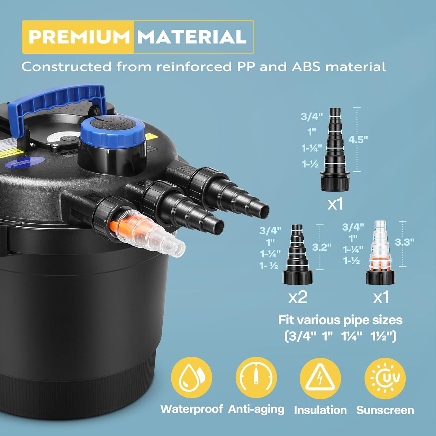 VIVOHOME Bio Pressure Pond Filter with 13W Light, Max. Flow 2380GPH Suitable for Koi Ponds up to 800 Gallons or Ornamental Ponds up to 1600 Gallons
