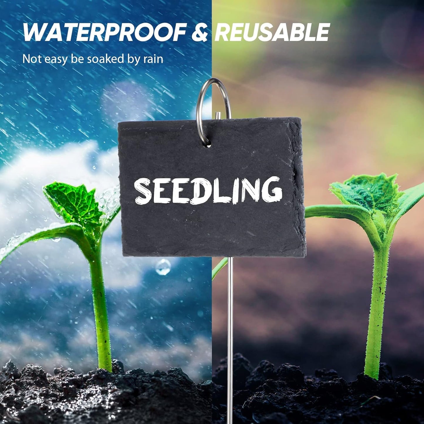 Leifide 24 Sets Plant Labels, Reusable Slate Plant Markers Natural Weatherproof Garden Signs Waterproof Hanging Slate Planter Tags with Metal Stakes and Stone Chalks for Vegetable Flower Pot