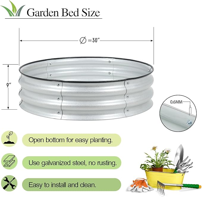 BPS Metal Raised Garden Bed, 2-Pack 2.5FT Diameter Galvanized Planter Raised Garden Boxes for Flower Planters, Vegetables Herb