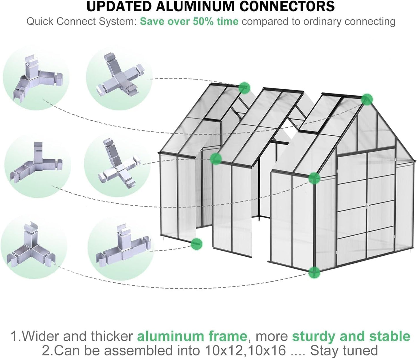 CDCASA 12.4x10.2x10 FT Greenhouse for Outdoors,Easy Assembly Large Polycarbonate Greenhouse Aluminum Heavy Duty Greenhouses w/2 Vents, Swing Door, Walk-in Green House for Patio, Backyard, Garden