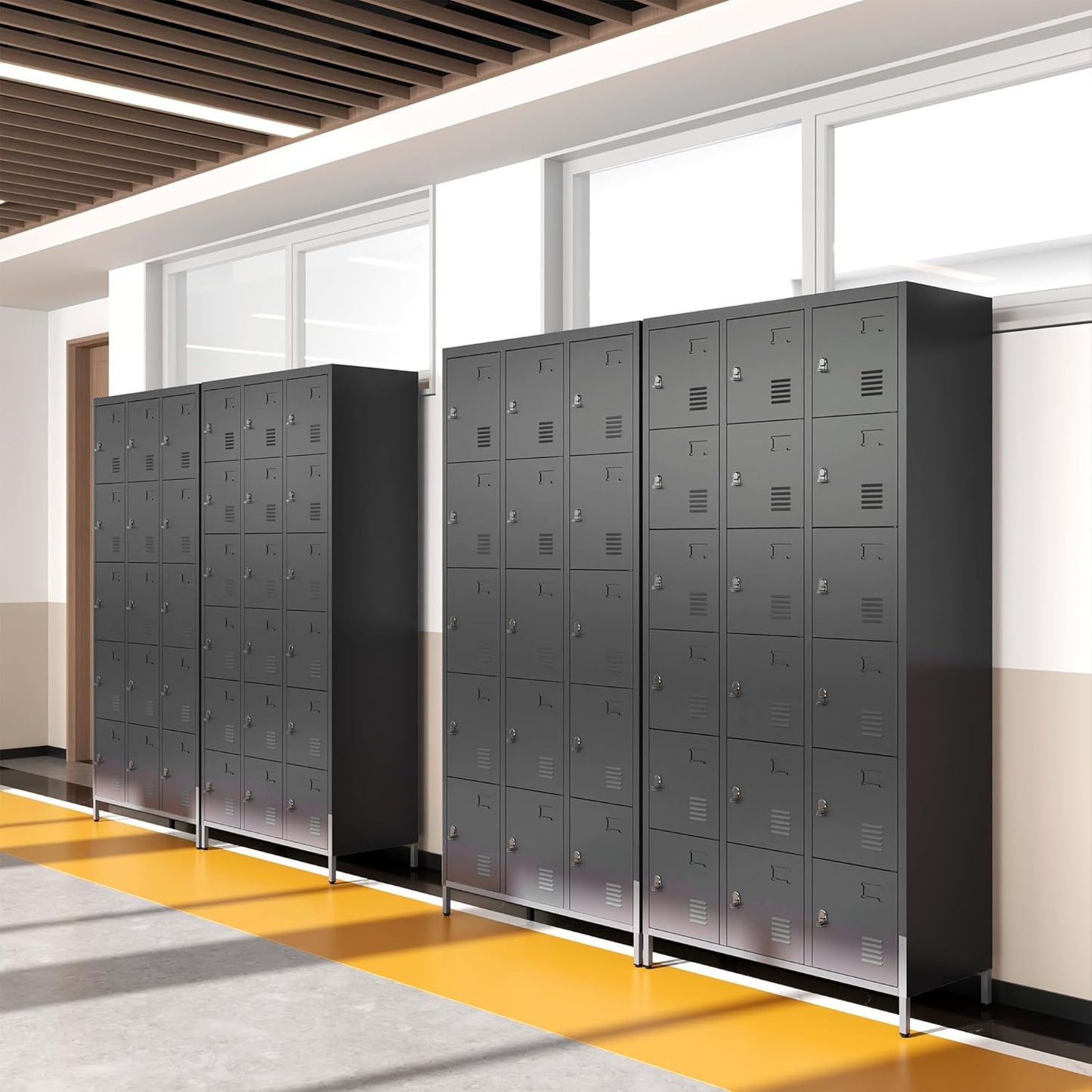 Metal Lockers for Employees, Storage Employee Locker, 72" Storage Lockers with Shelves Steel Cabinet for Home (Black, 15 Door)