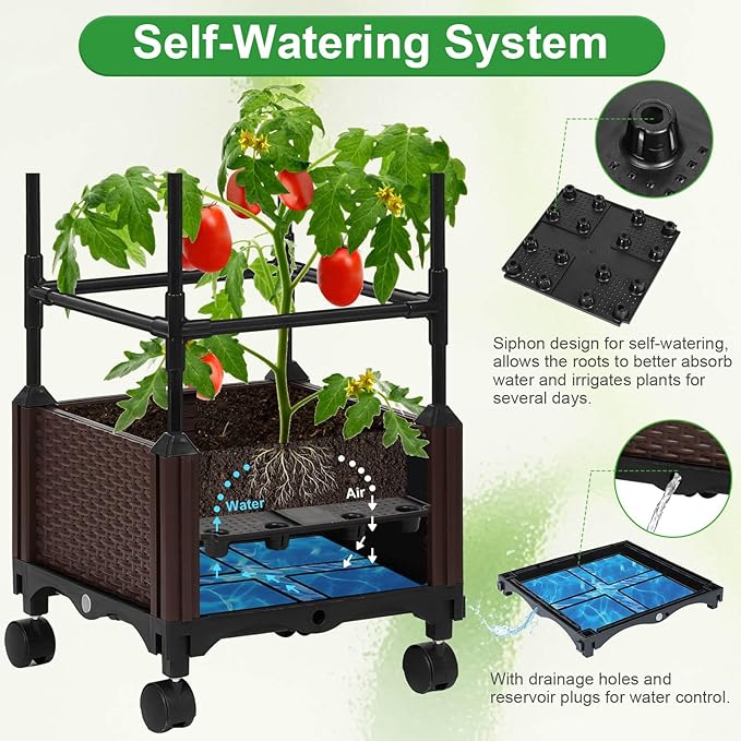 Lezmarket Self Watering Tomato Planter with Trellis for Patio, 55.9" Raised Garden Bed Planter Pot with Trellis, Plant Supports and Garden Shovel for Tomatoes, Climbing Plants